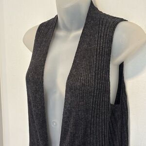 Eileen Fisher Charcoal Gray Long Ribbed Duster/Vest Linen Small